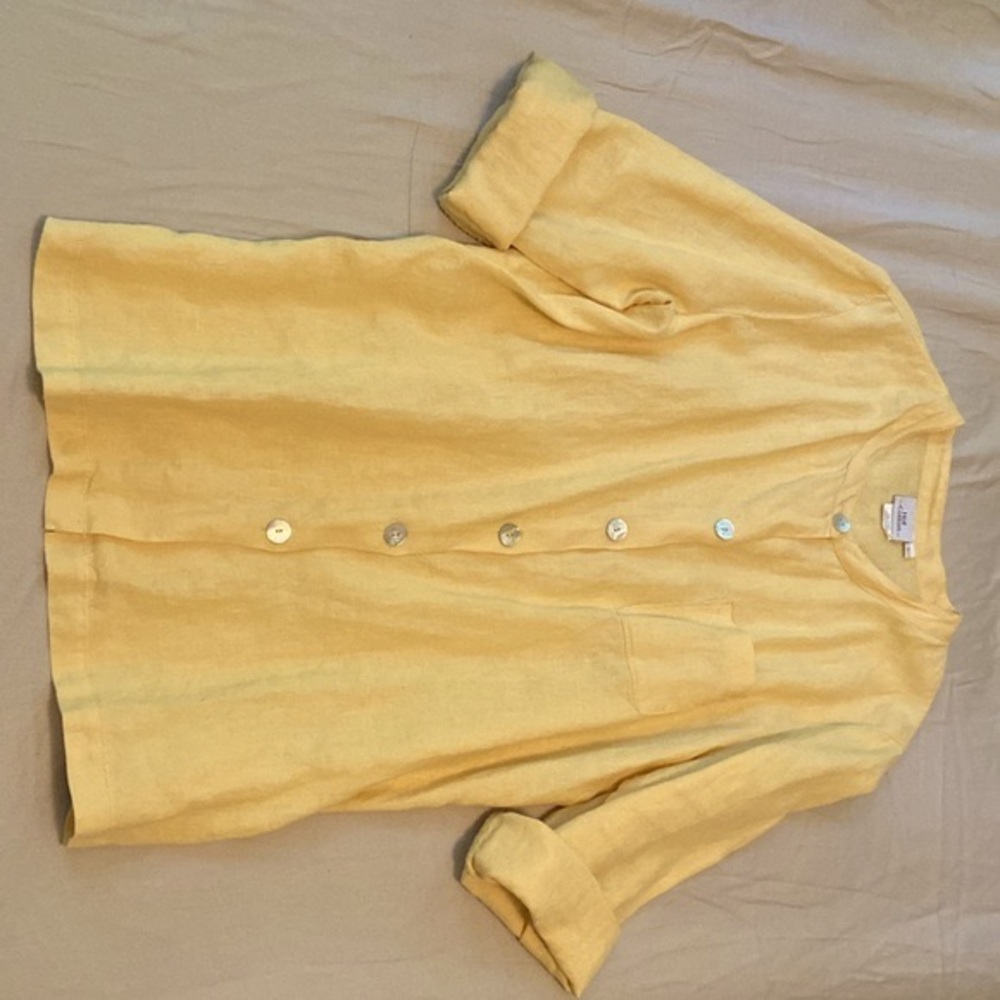 Hot Cotton 100% Linen Button Down Yellow Shirt and Pant Outfit L/M